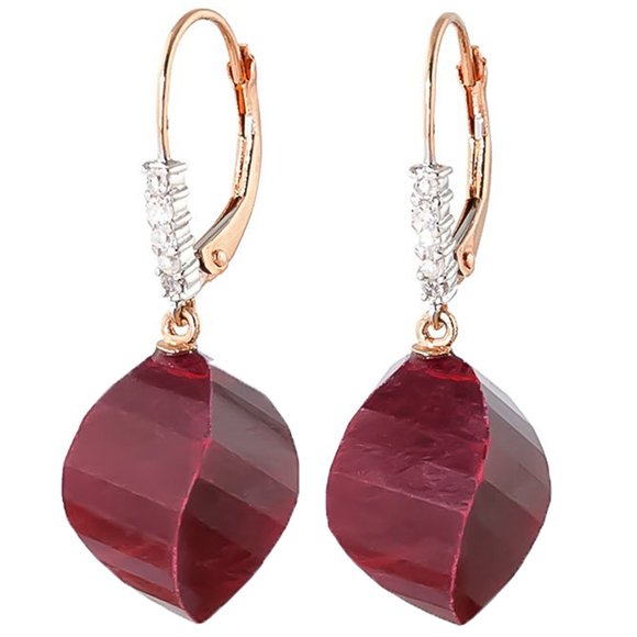 14k Gold Earrings With Diamond & Rubies - Picture 2 of 5